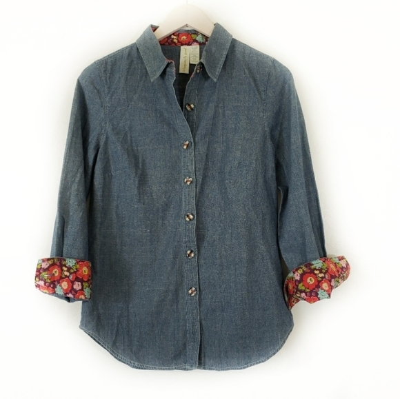 Anthropologie Tops - Anthro Paint By Numbers Chambray Button Down